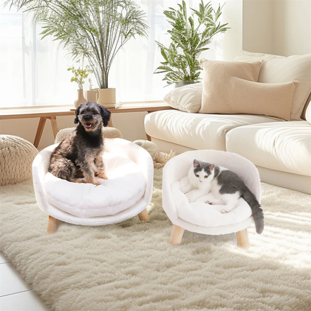 Luxury Washable Plush Pet Nesting Chair with Wood Legs