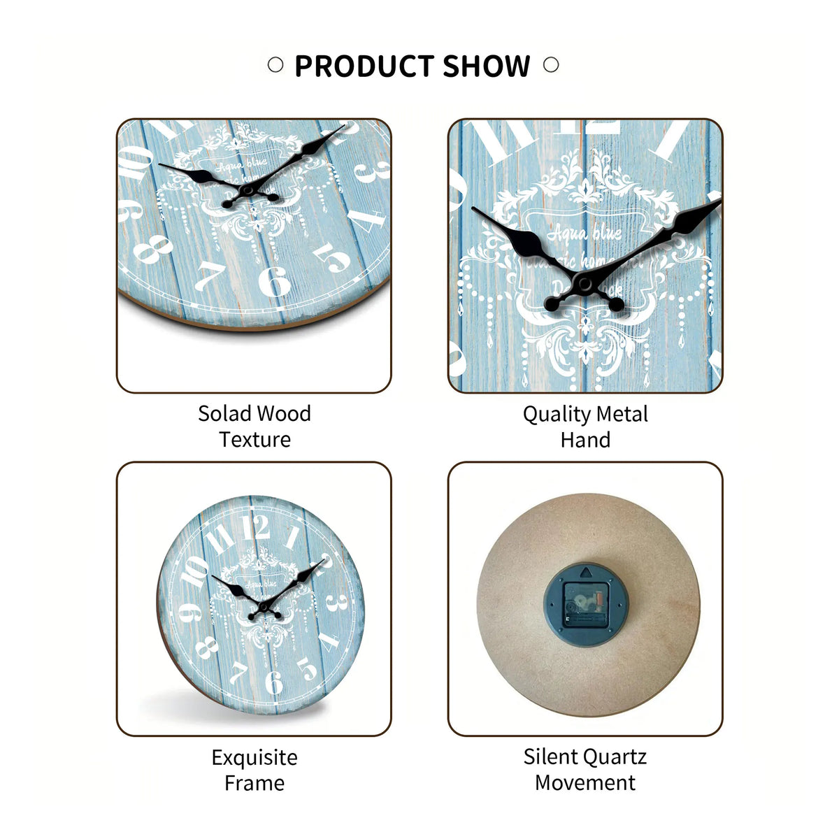 Round Wooden Wall Clock with Marine Decorations