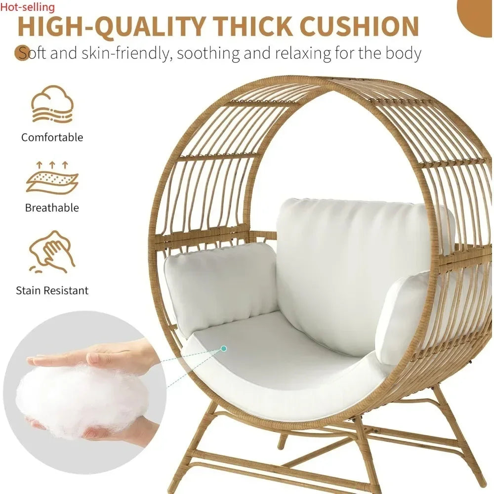 Oversized Rattan Egg Chair with Thick Cushions