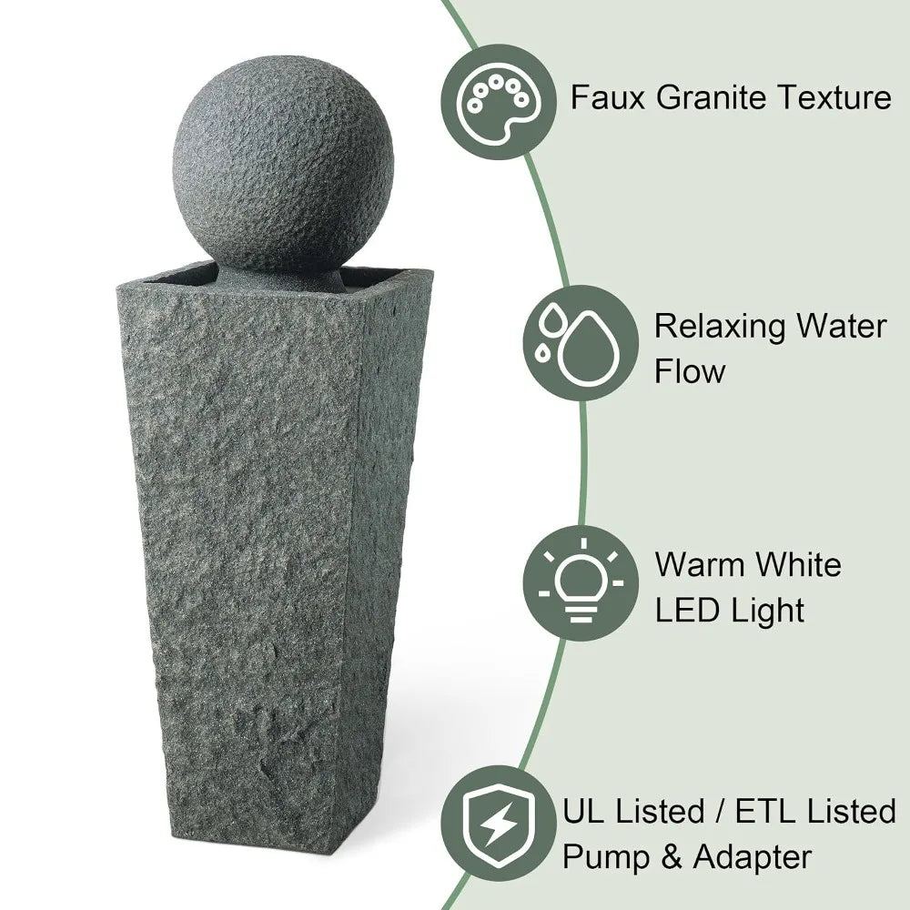 Modern Sphere Outdoor Water Fountain with LED Light