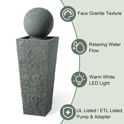 Modern Sphere Outdoor Water Fountain with LED Light
