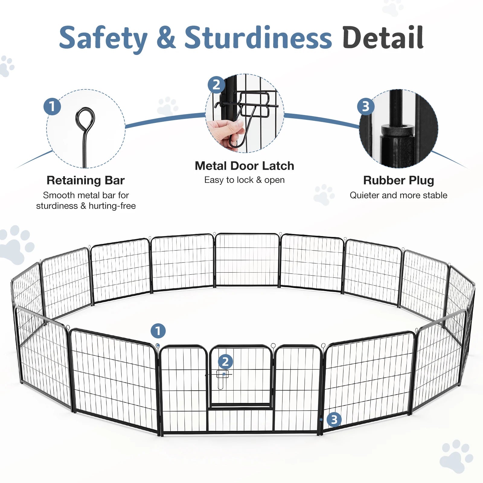 JHK 16 Panel Foldable Metal Dog Playpen