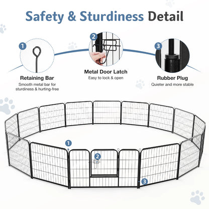 JHK 16 Panel Foldable Metal Dog Playpen