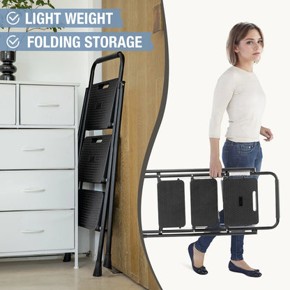 JHK Folding 800 Pound Capacity 2 or 3 Step Ladder Stool with Anti-Slip Pedal