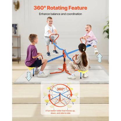 SucceBuy 4 Seat Kids Seesaw Sit &amp; Spin Teeter Totter