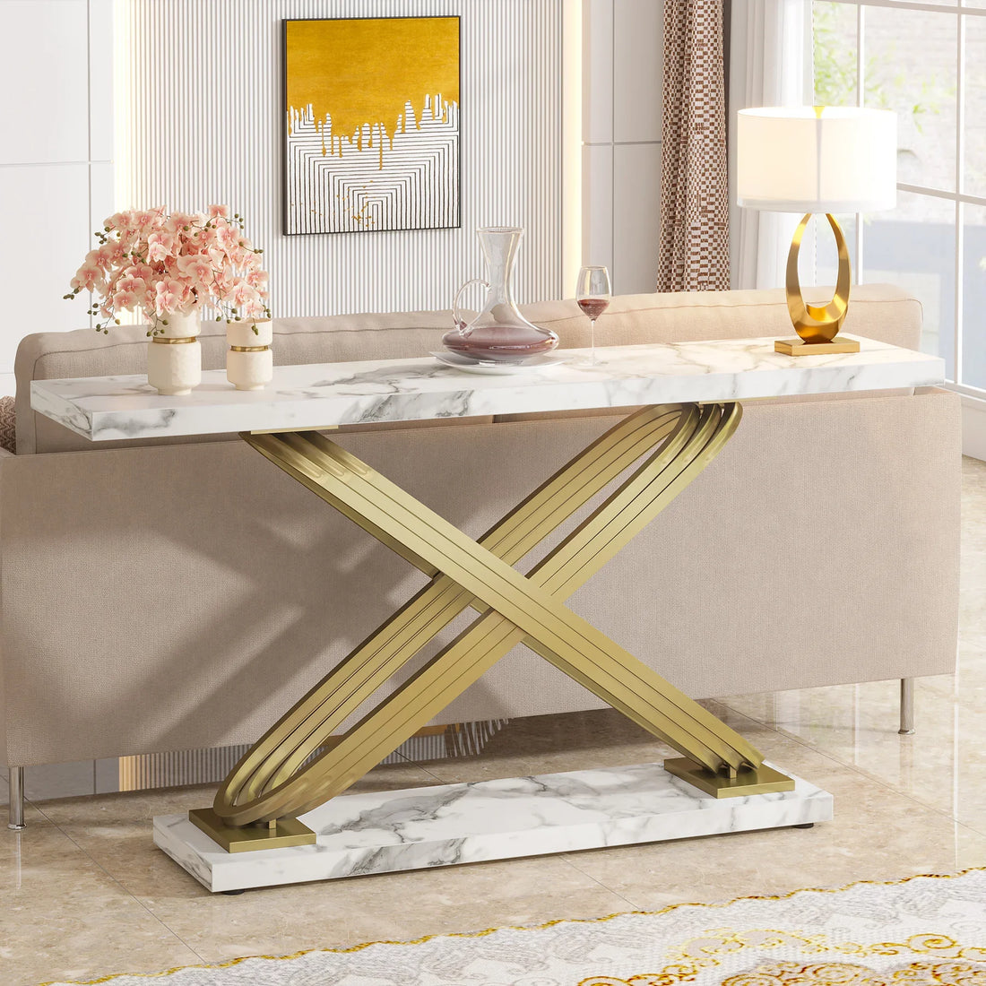Tribesigns 55 Inch Modern Faux Marble Console Table