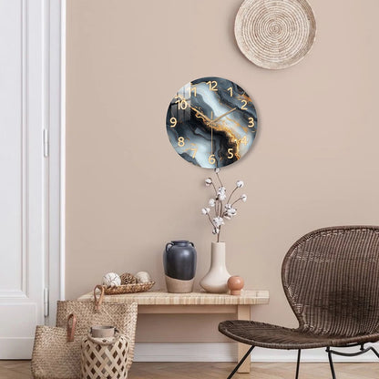 Blue and Gold Marble-Like Round Wall Clock