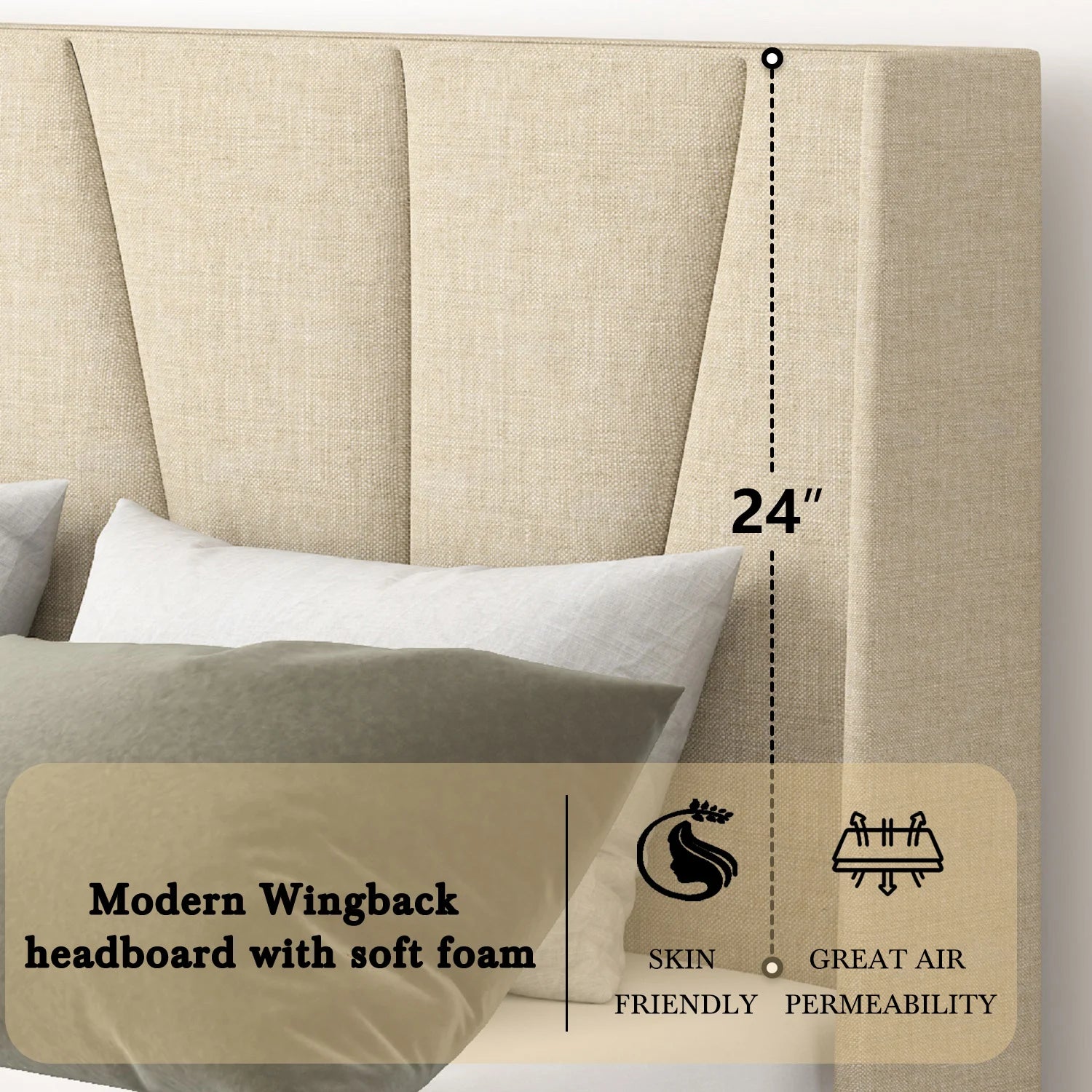 Platform Bed Frame with Geometric Wingback Headboard