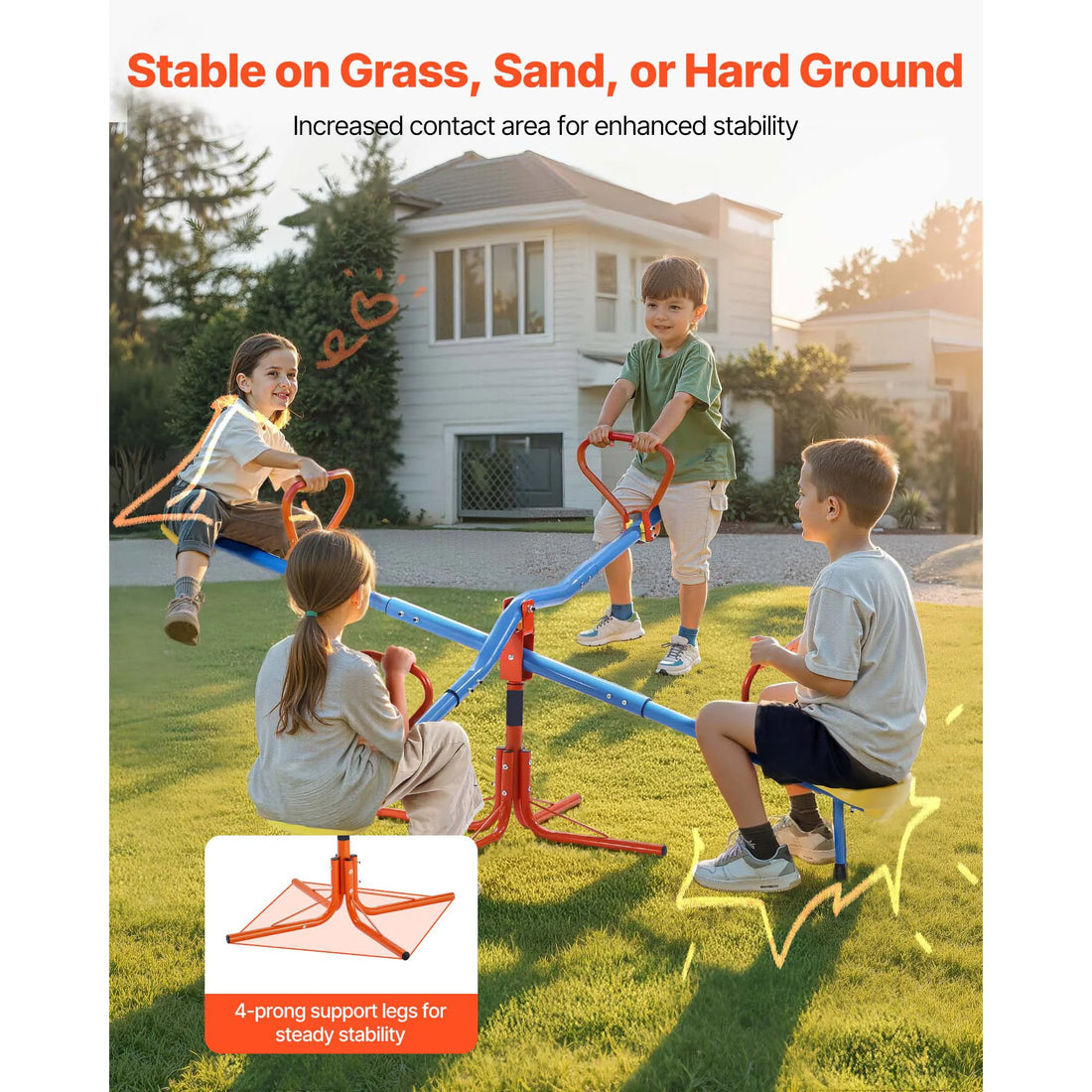 SucceBuy 4 Seat Kids Seesaw Sit &amp; Spin Teeter Totter