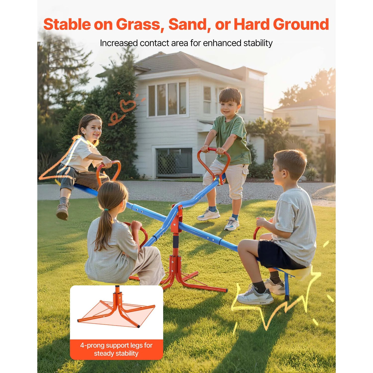 SucceBuy 4 Seat Kids Seesaw Sit &amp; Spin Teeter Totter