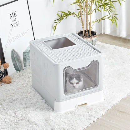 Large Enclosed Cat Litter Box with Scoop Drawer
