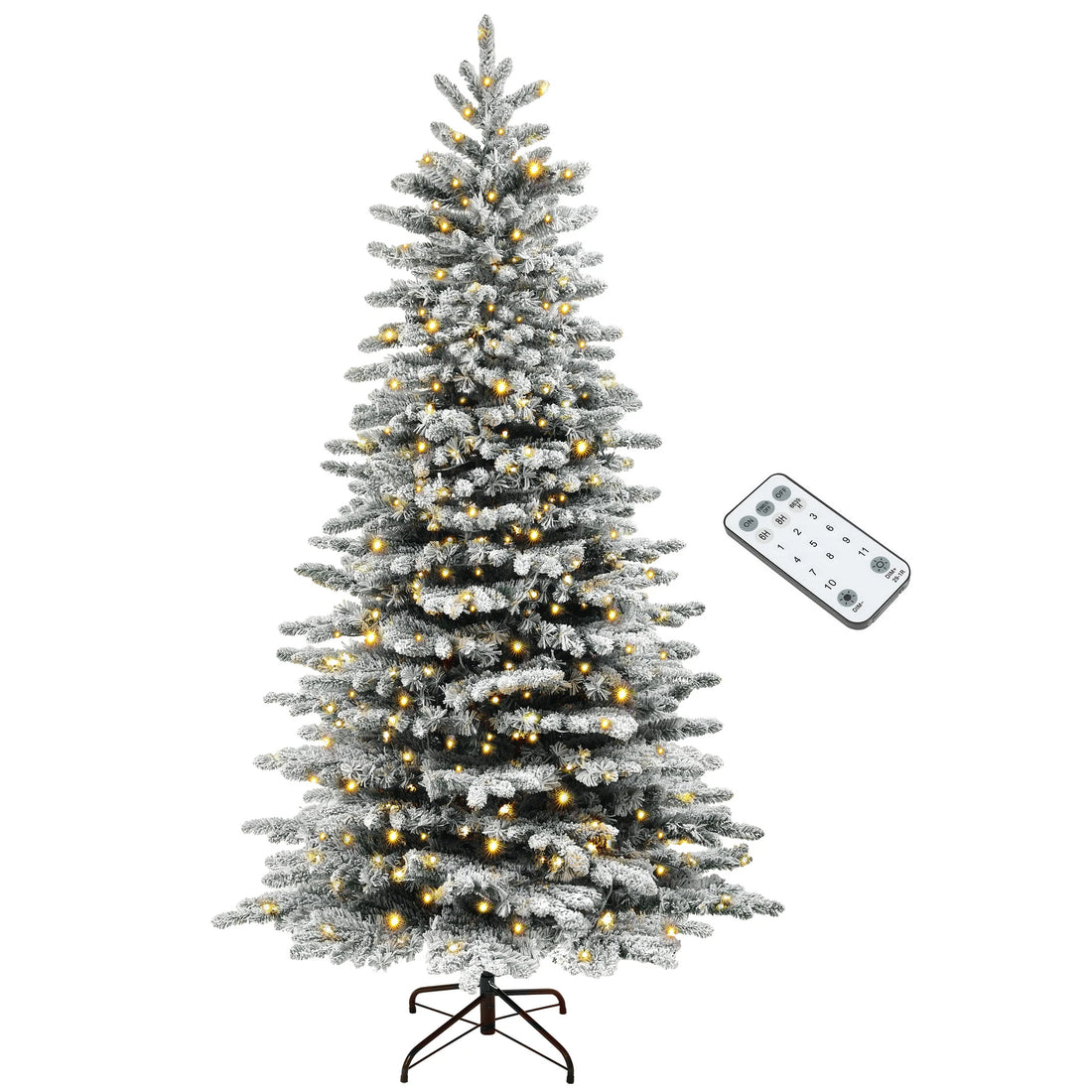 7.5 Feet Pre-Lit Mountain Pine Artificial Snow Flock Christmas Tree
