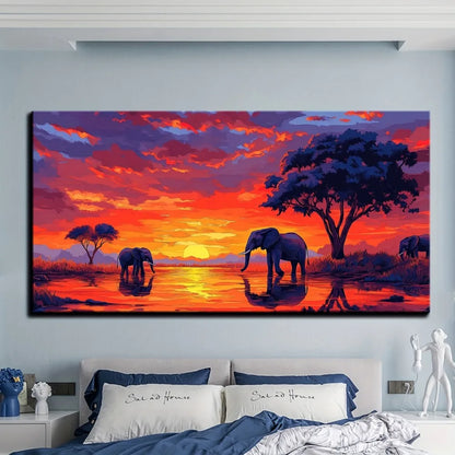 African Sunset with Elephants Interior Decoration