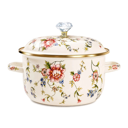 85 Ounce or 152 Ounce Vintage Daisy or Rose Enamel Pot with Lid