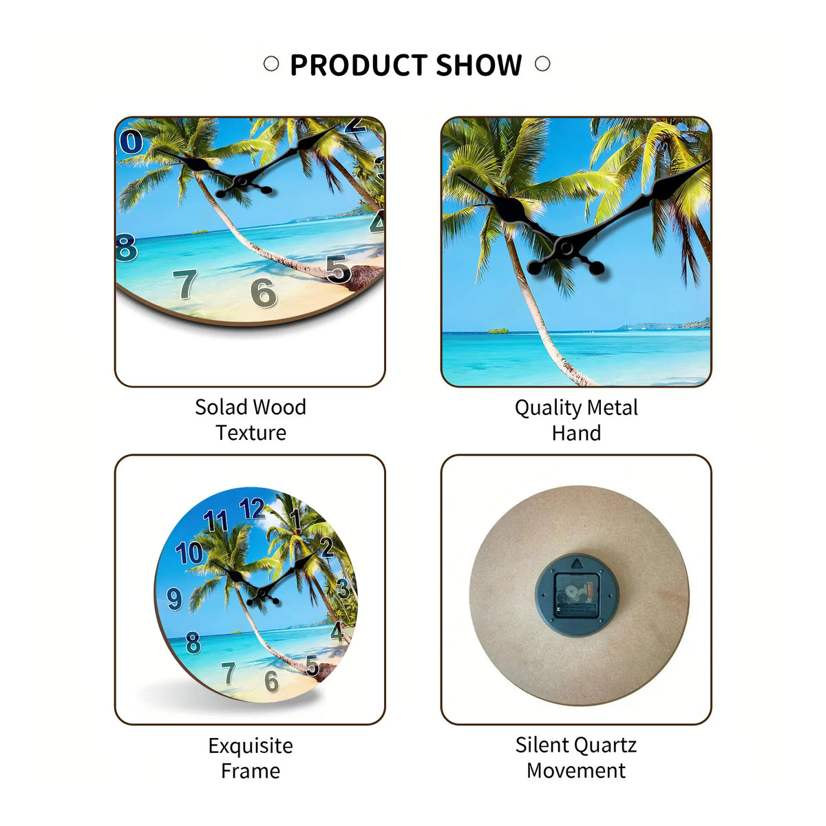 Tropical Blue Sky with Beach and Palm Trees Wall Clock