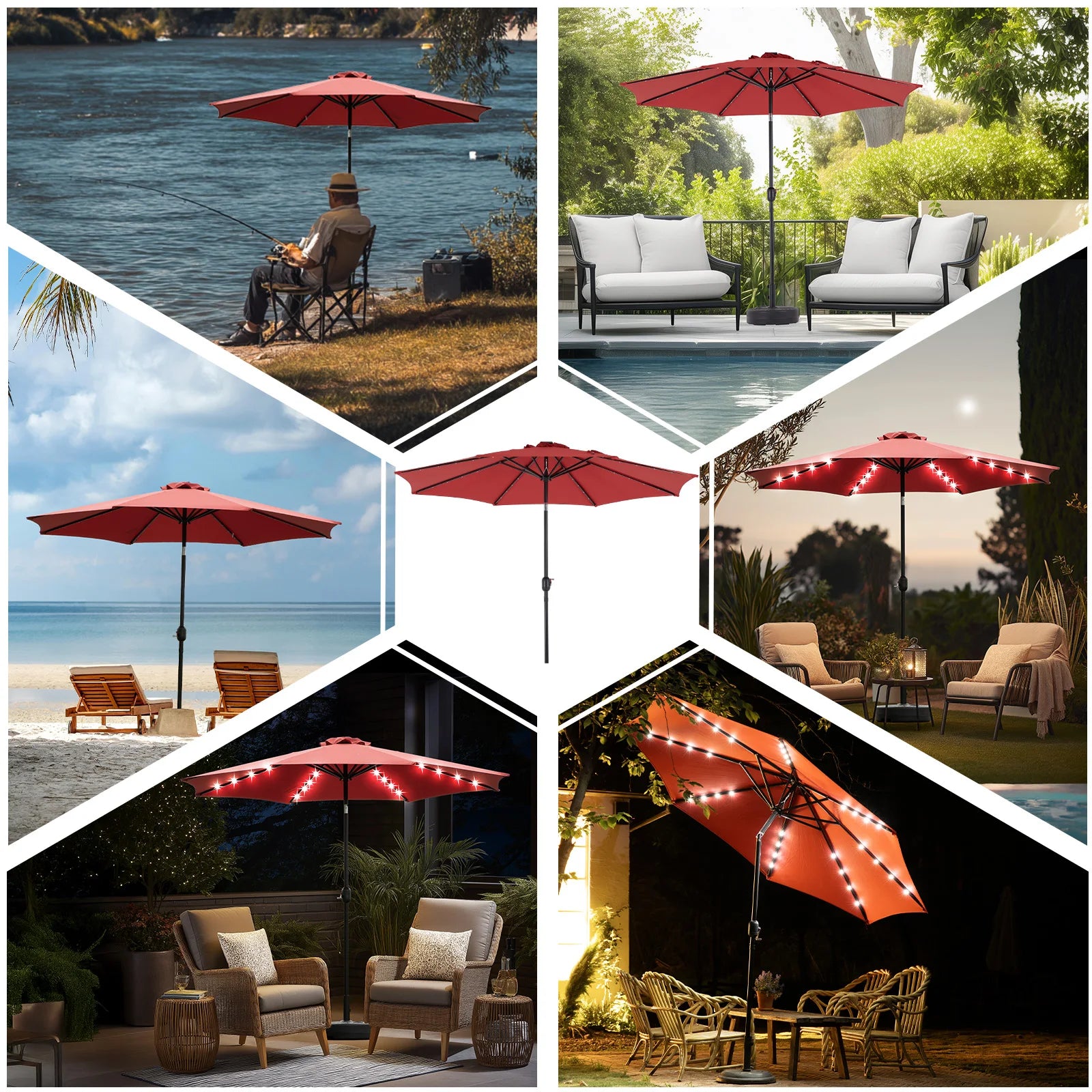 JHK 10 FT Solar Patio Umbrella with 32 LED Lights