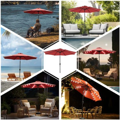 JHK 10 FT Solar Patio Umbrella with 32 LED Lights