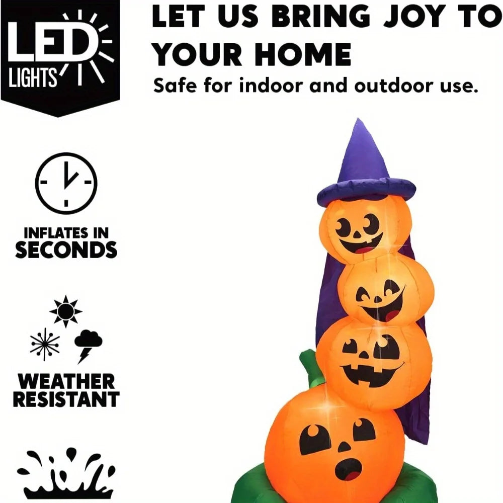 6 Foot Halloween Stacked Pumpkin with Witch Hat Inflatable