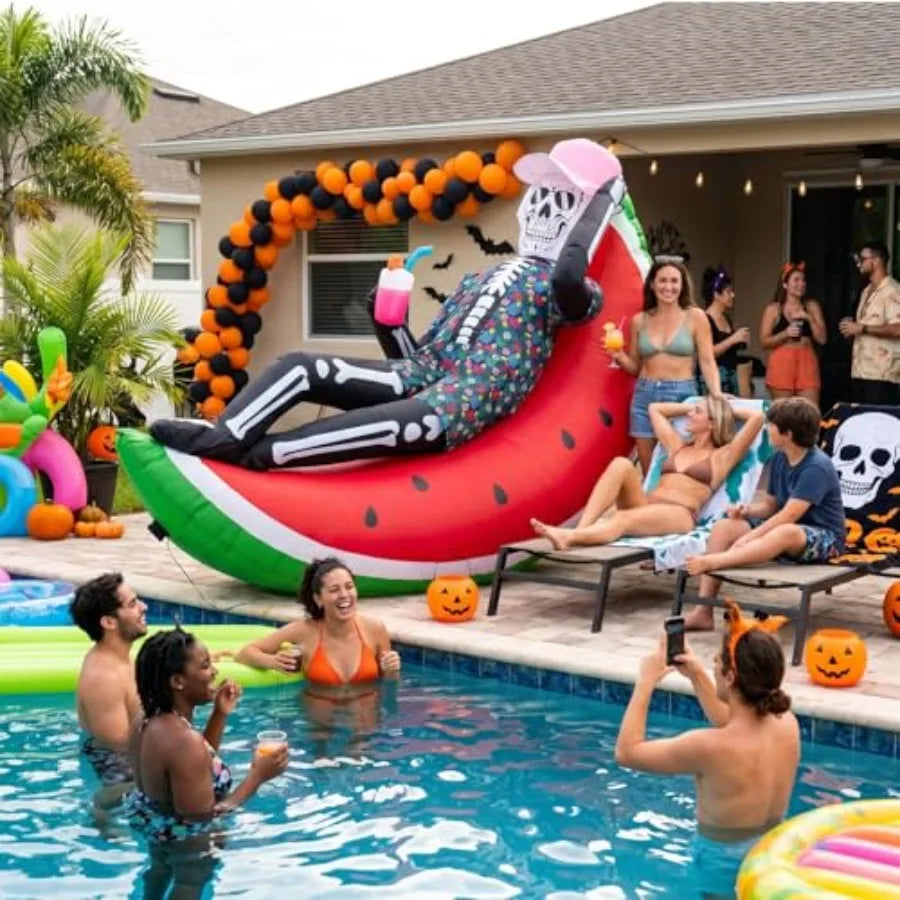 6.9 Foot Skeleton Reclining on Watermelon Slice Inflatable Decoration