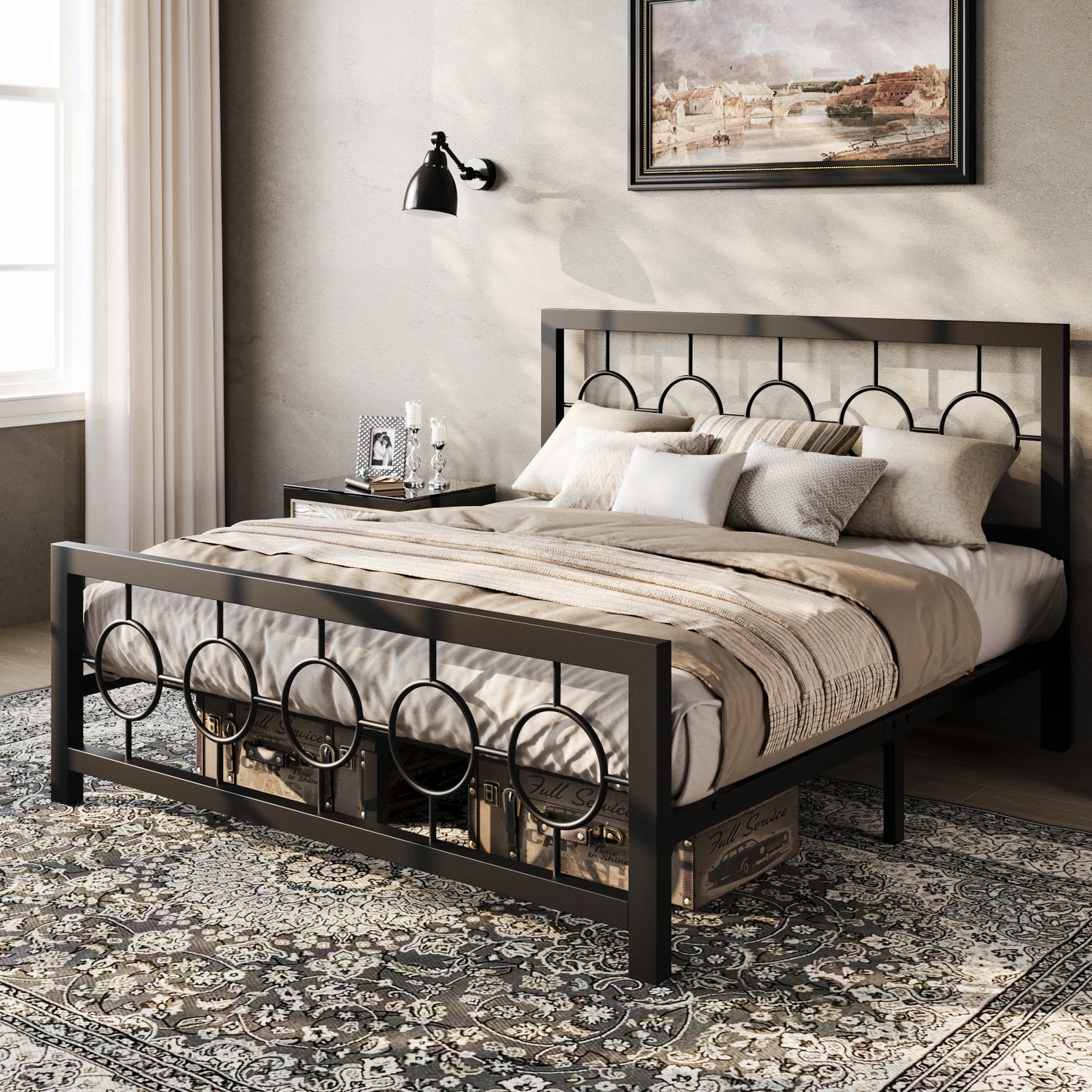 Metal Vintage Circular Design Headboard and Footboard