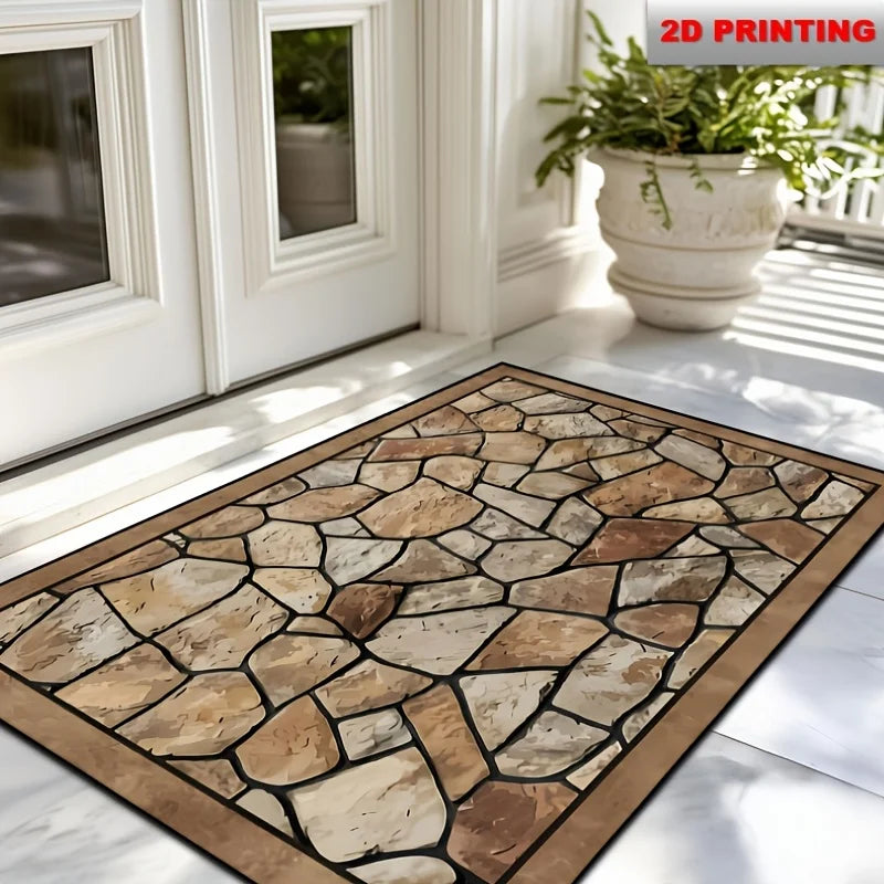 VIKAMA Stone-Patterned Outdoor Anti-Slip Area Rug