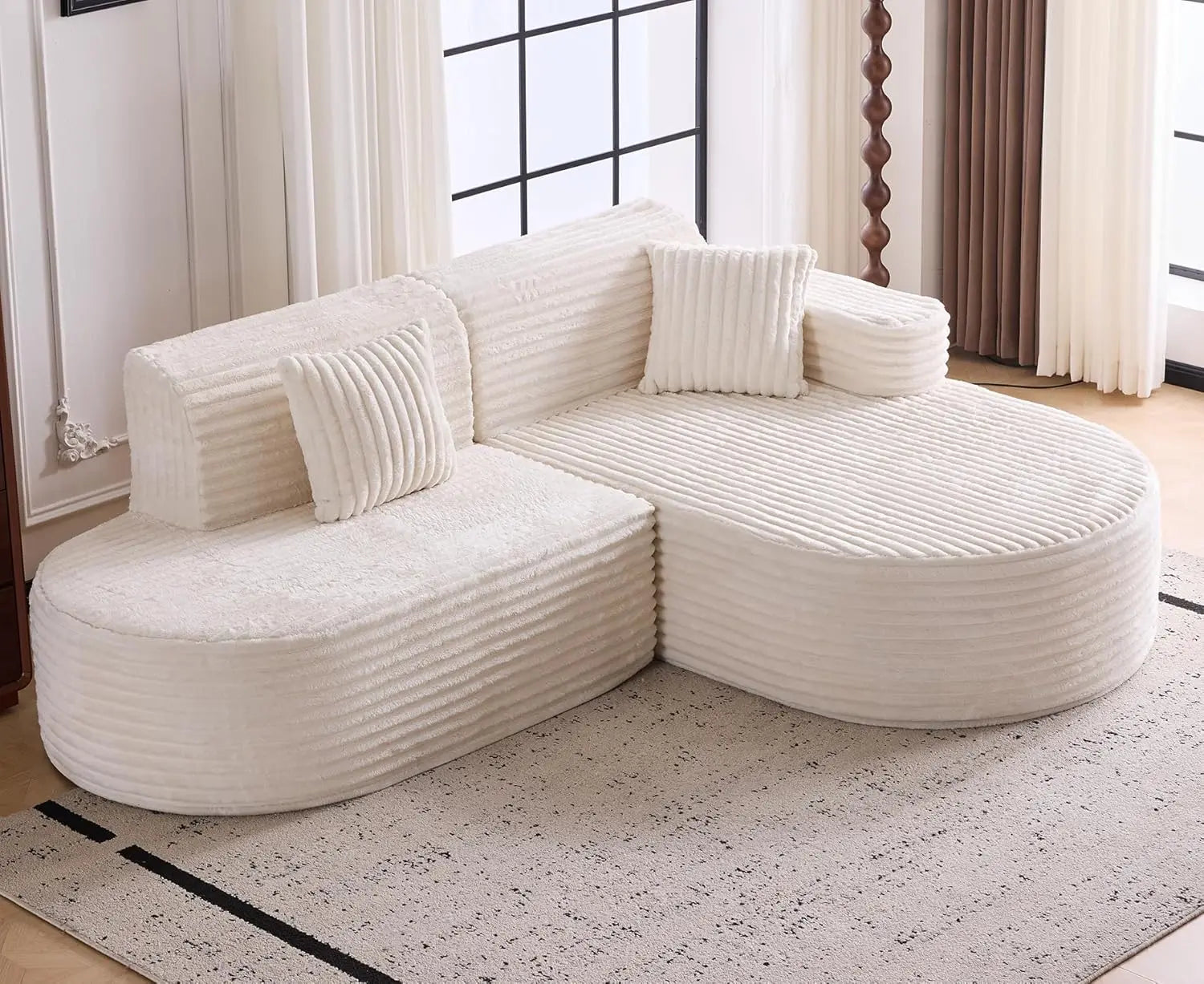 93 Inch Modern Curved L-Shaped Sofa Couch in Chenille or Corduroy