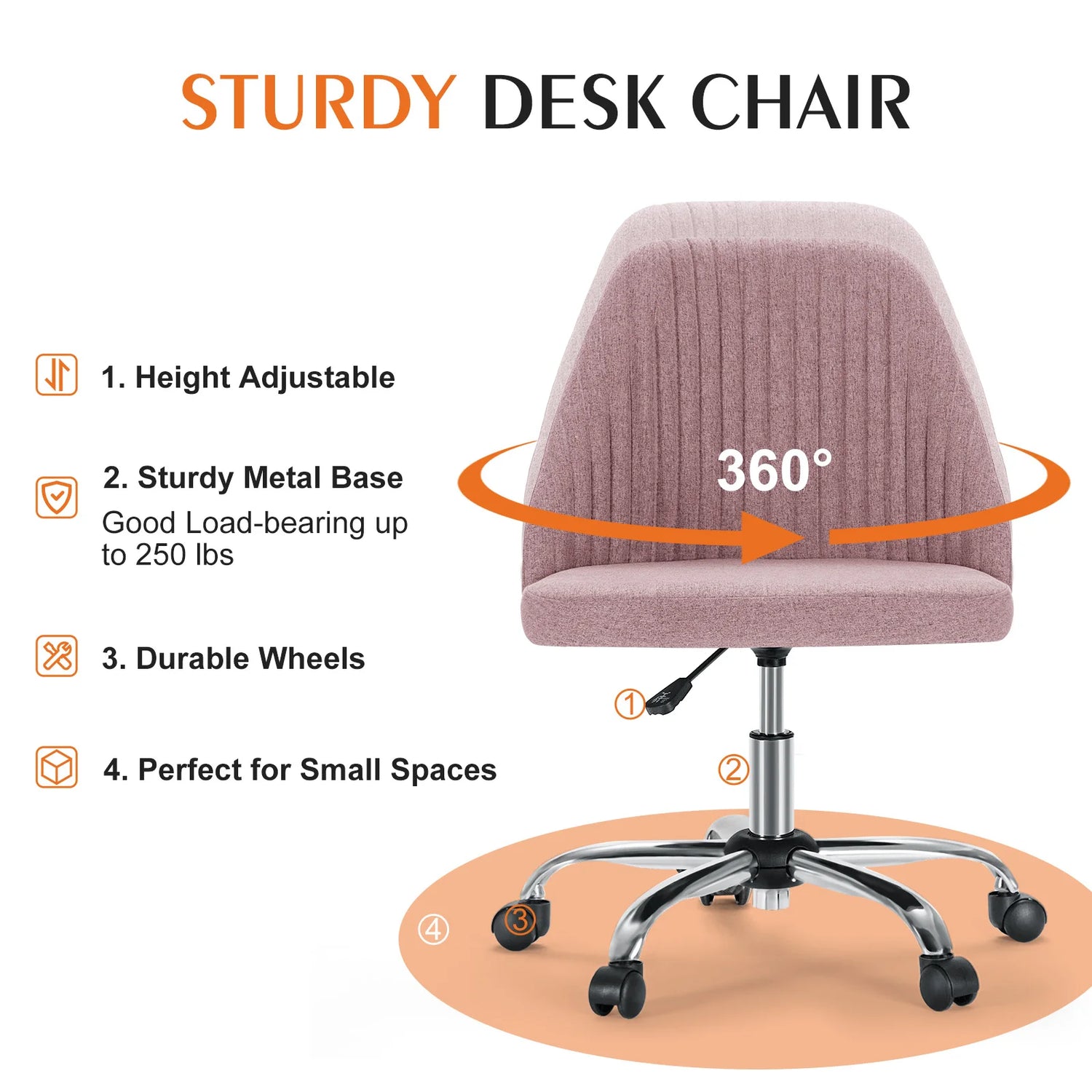 JHK Armless Small Desk Office Chair