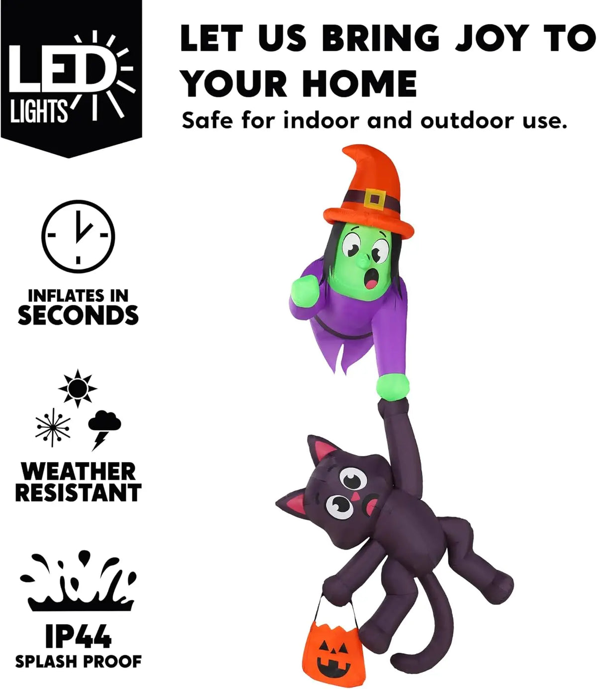 8 Foot Halloween Inflatable Witch and Black Cat Decoration