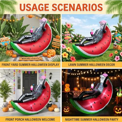 6.9 Foot Skeleton Reclining on Watermelon Slice Inflatable Decoration