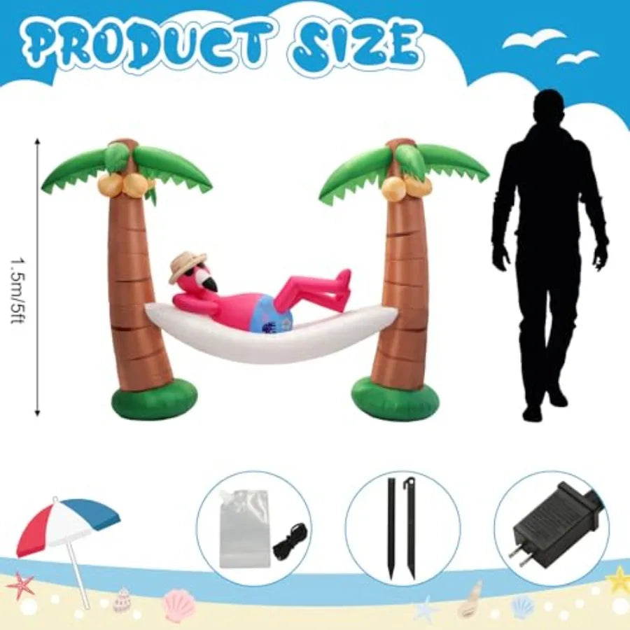 5 Foot Outdoor Flamingo in Hammock with Palm Trees Inflatable Decoration