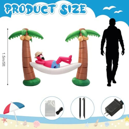 5 Foot Outdoor Flamingo in Hammock with Palm Trees Inflatable Decoration