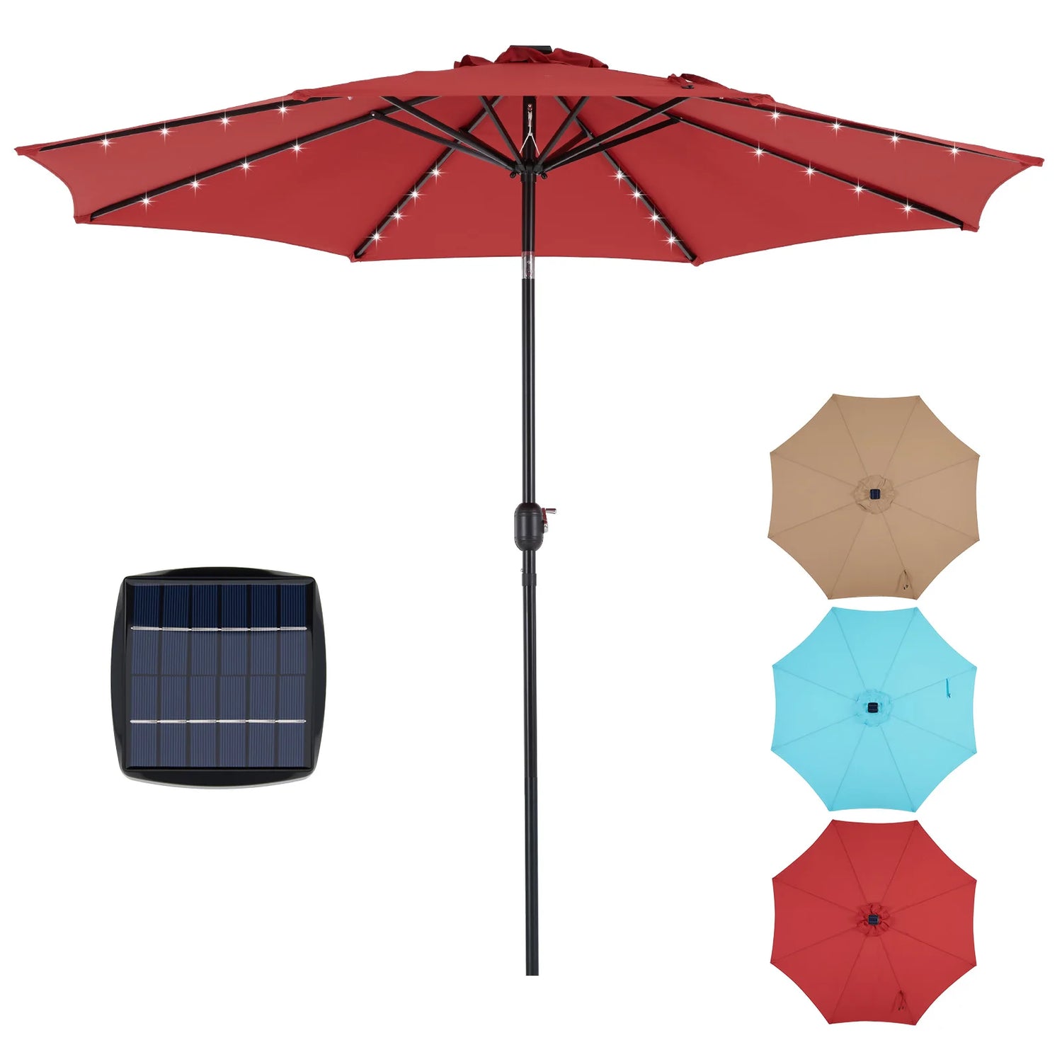 JHK 10 FT Solar Patio Umbrella with 32 LED Lights