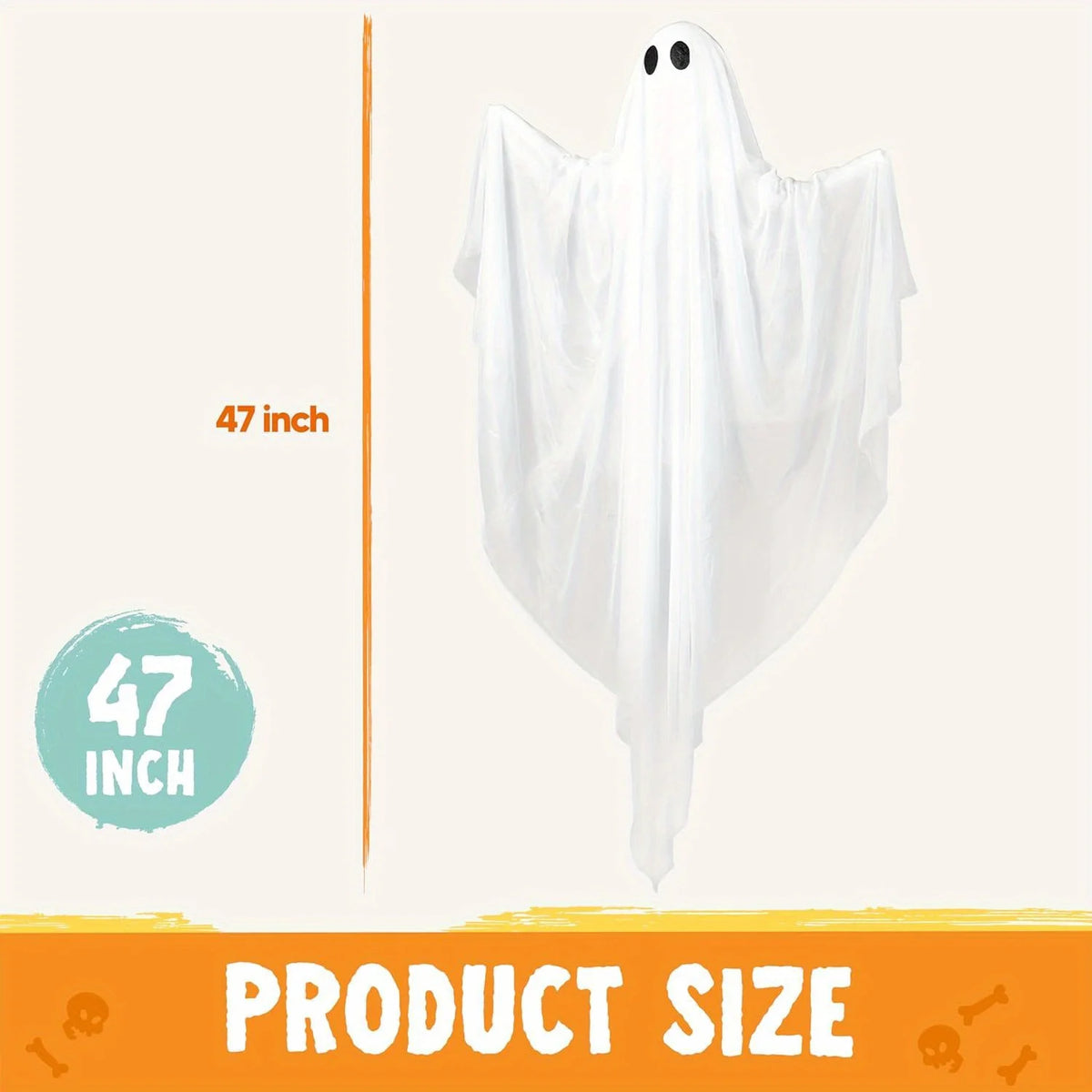 47" Halloween Hanging Light up Ghost with Spooky White LED Light