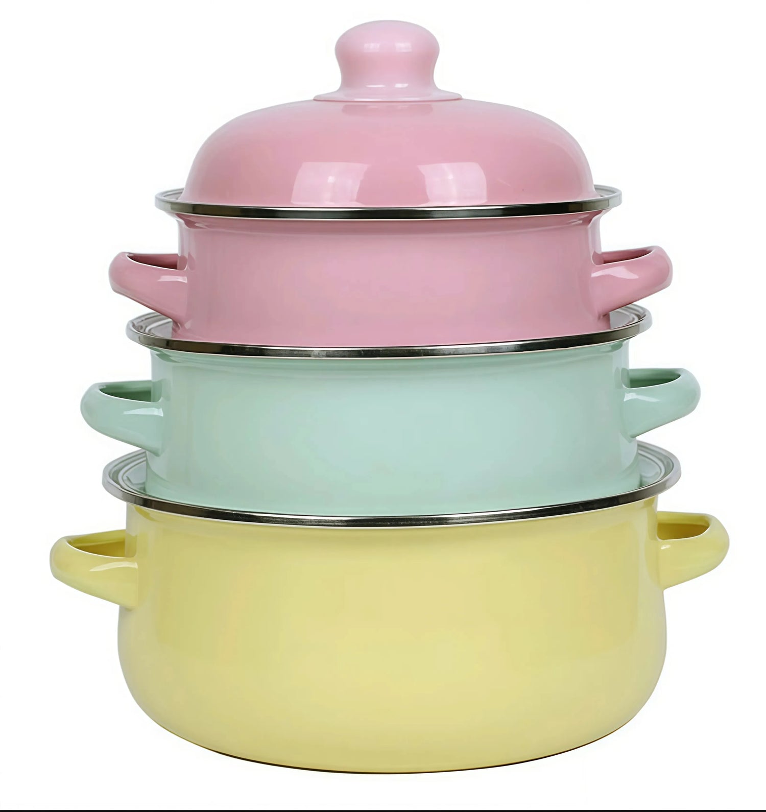 3Pcs Vintage Enamel Stock Pot Set with Lid,34oz/51oz/68oz Retro Flower Cooking Pot, Flat Bottom Stew Pot with Dual Handles for Induction &amp; Gas Stove Kitchen Use