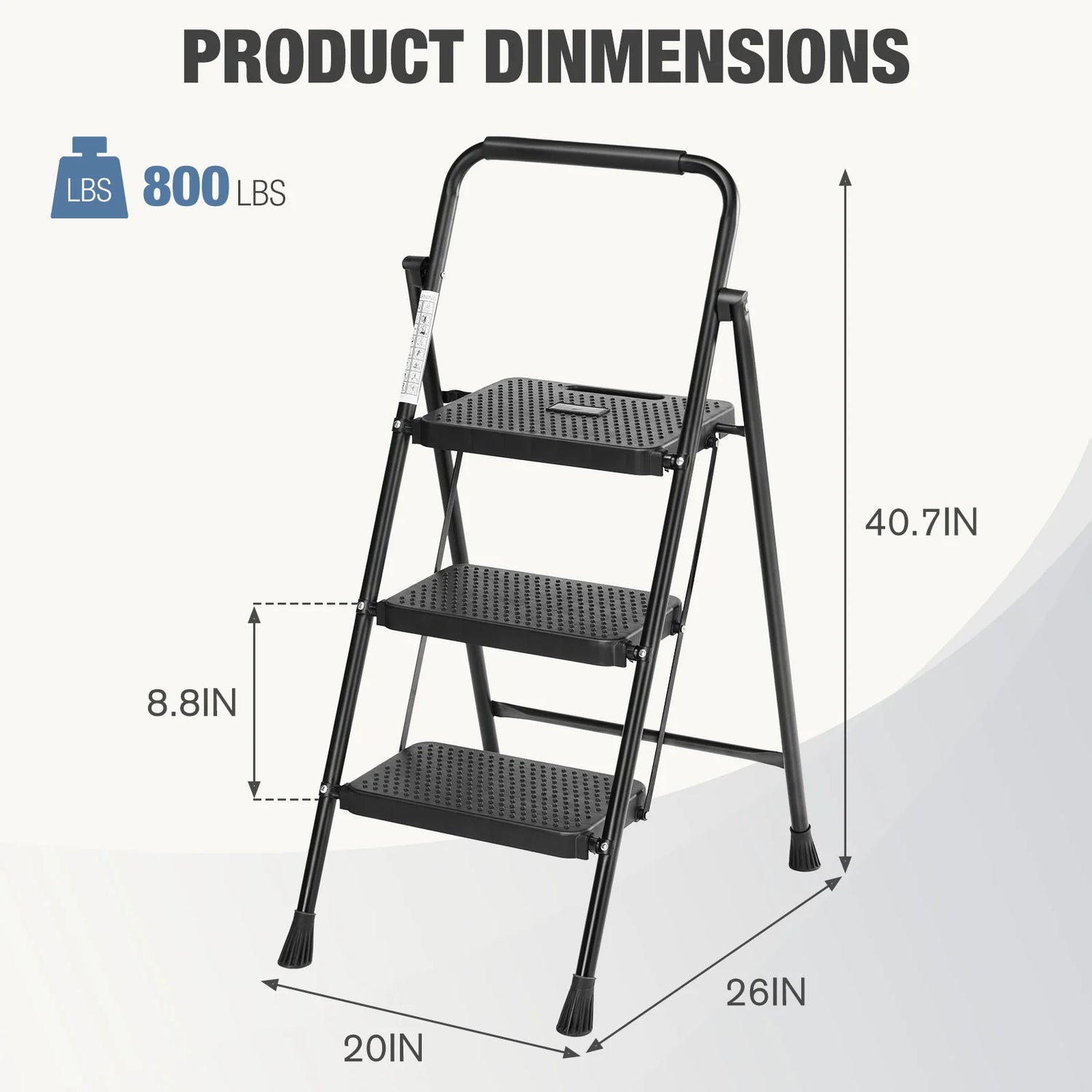 JHK Folding 800 Pound Capacity 2 or 3 Step Ladder Stool with Anti-Slip Pedal