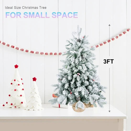 3 Foot Pre-Decorated Flocked Desktop Christmas Tree