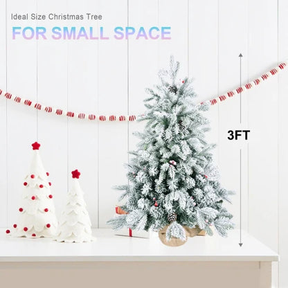 3 Foot Pre-Decorated Flocked Desktop Christmas Tree