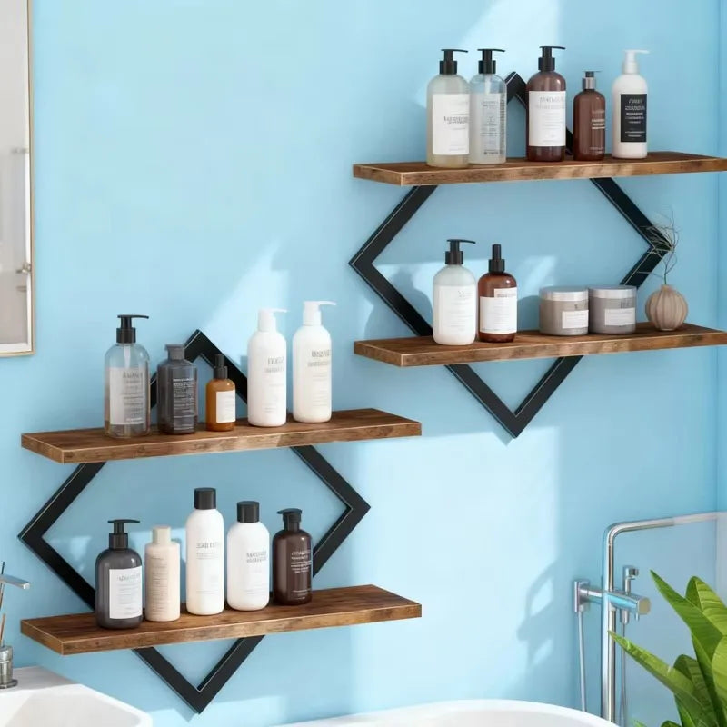 One Set of Floating Wall Mounted Racks with Four Tiers