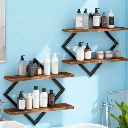 One Set of Floating Wall Mounted Racks with Four Tiers