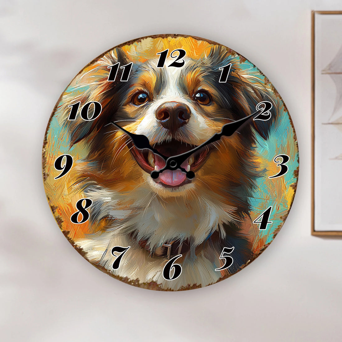 Round Happy Dog Portrait Wall Clock