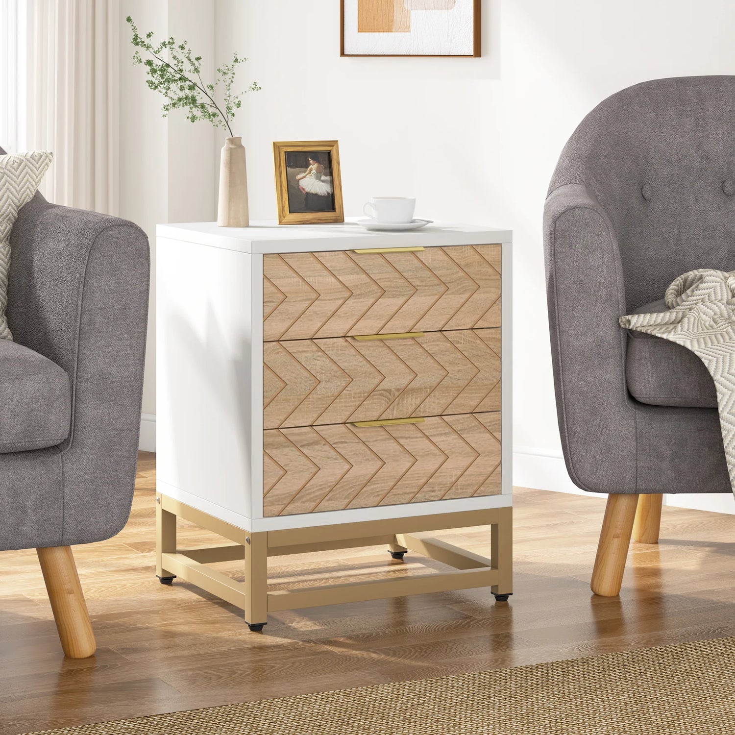 Tribesigns Set of 2 Modern 3-Drawer Nightstands