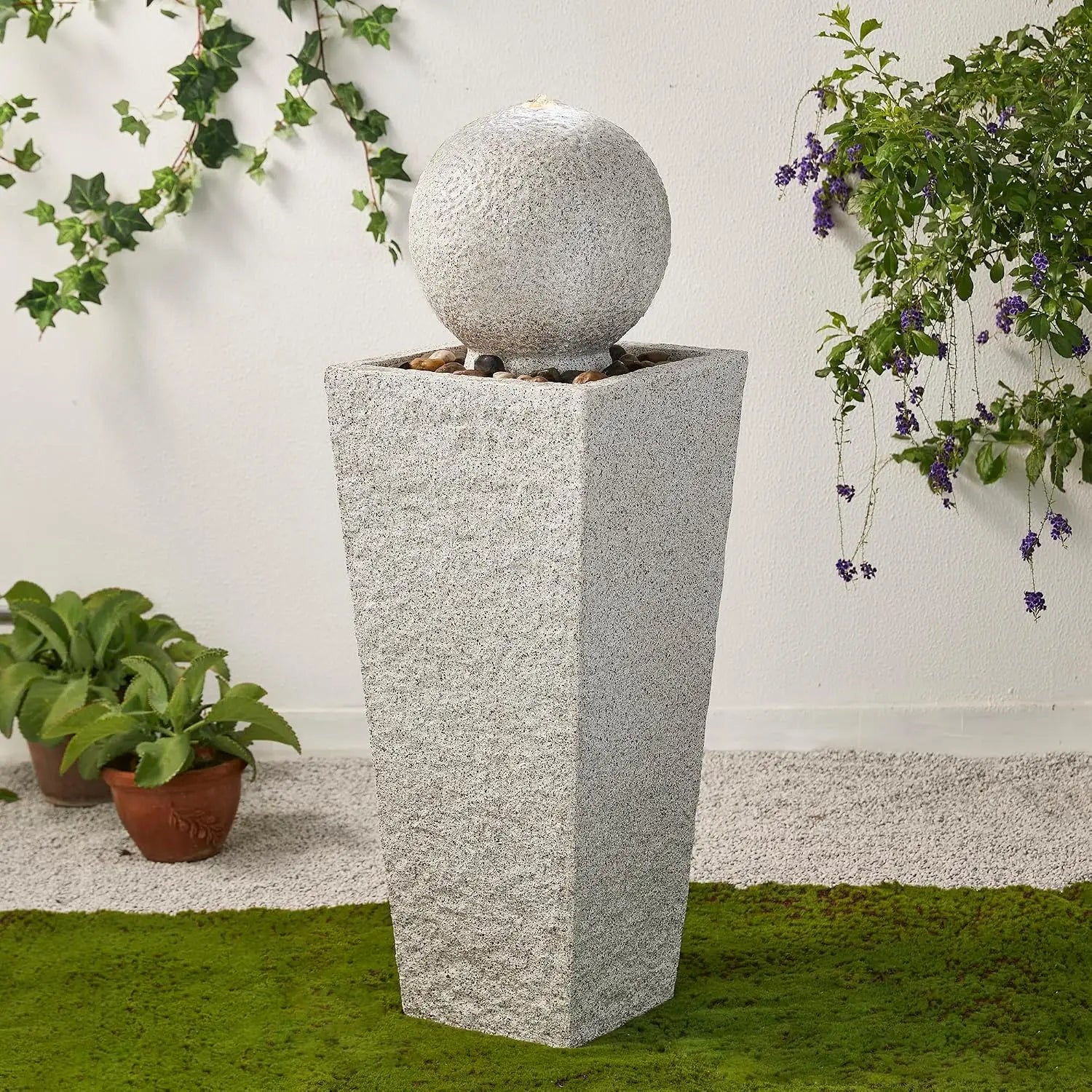Modern Sphere Outdoor Water Fountain with LED Light