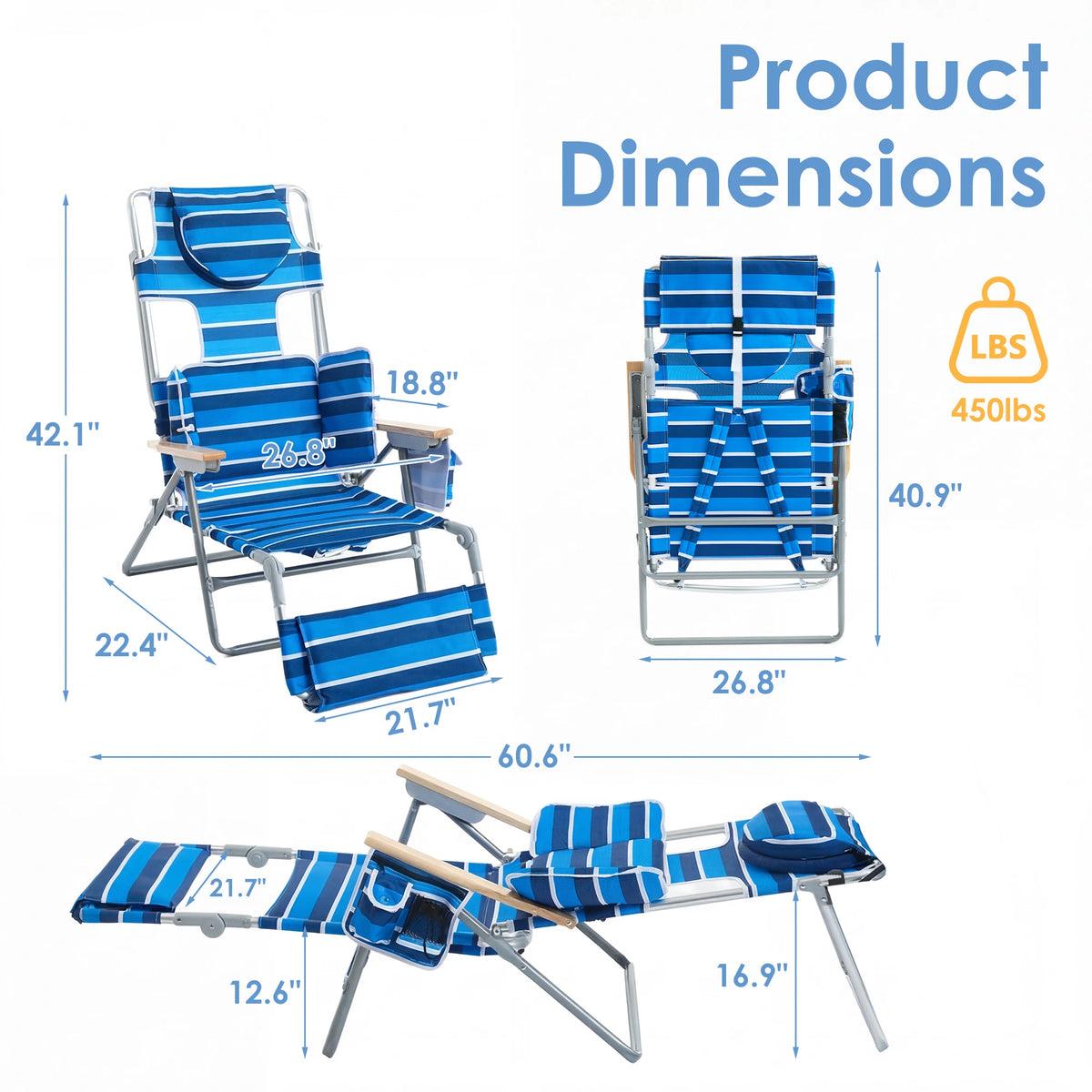 Backpack Sunbathing Beach Chair with 5-Position Footrest
