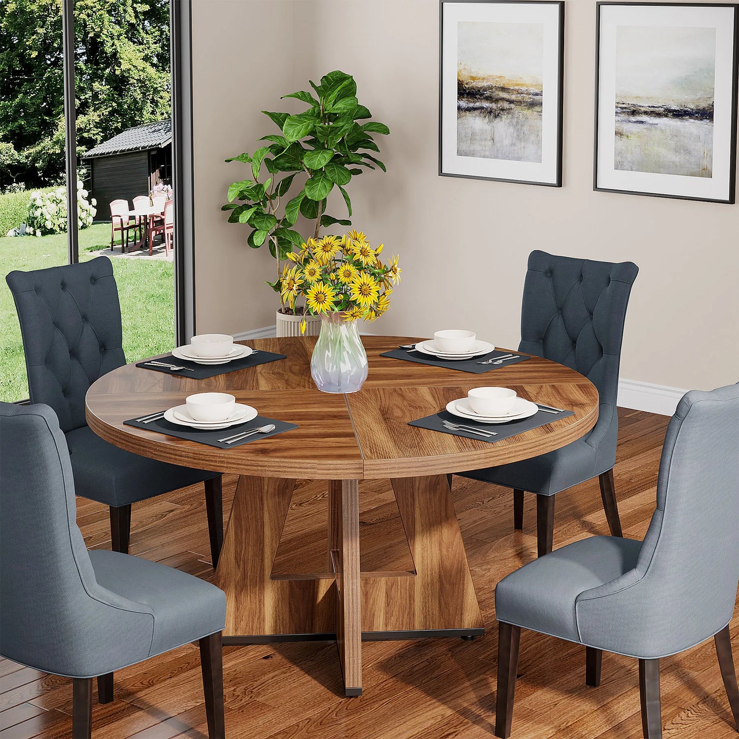 Tribesigns Farmhouse Style Round Dining Table for 4