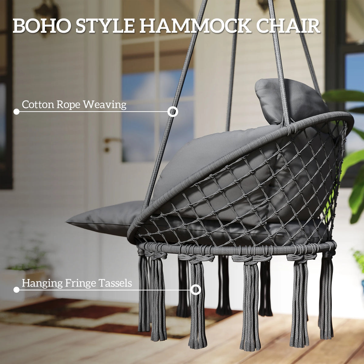 Hanging Macrame Hammock Swing Chair with Cushion
