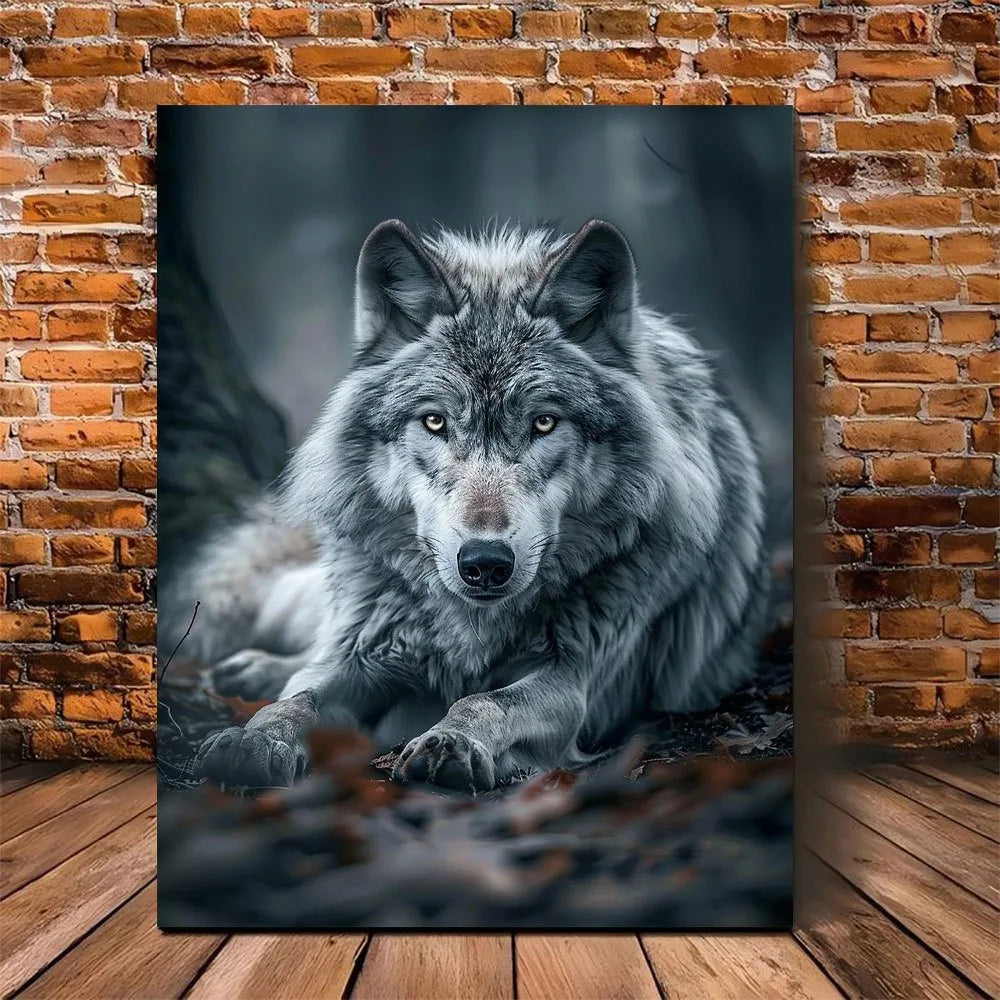 Gray Wolf Framed Canvas Wall Art