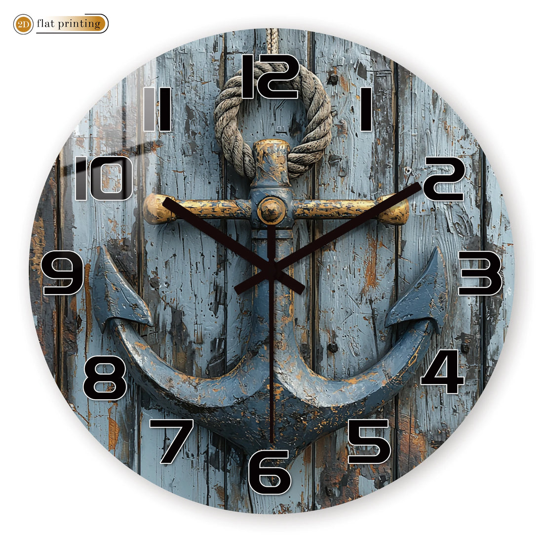 Rustic Wood Texture Nautical Anchor Wall Clock