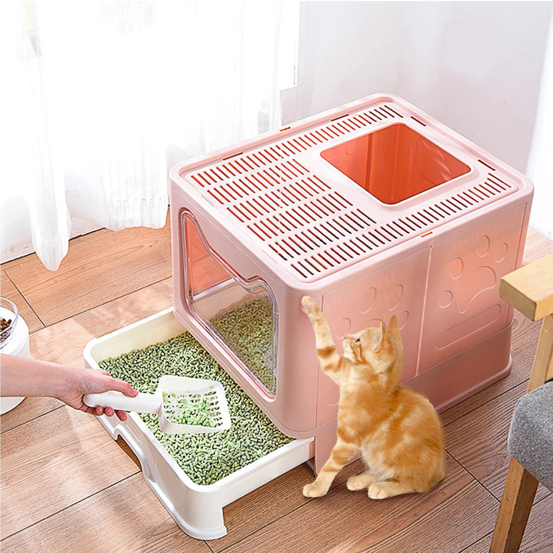 Large Enclosed Cat Litter Box with Scoop Drawer