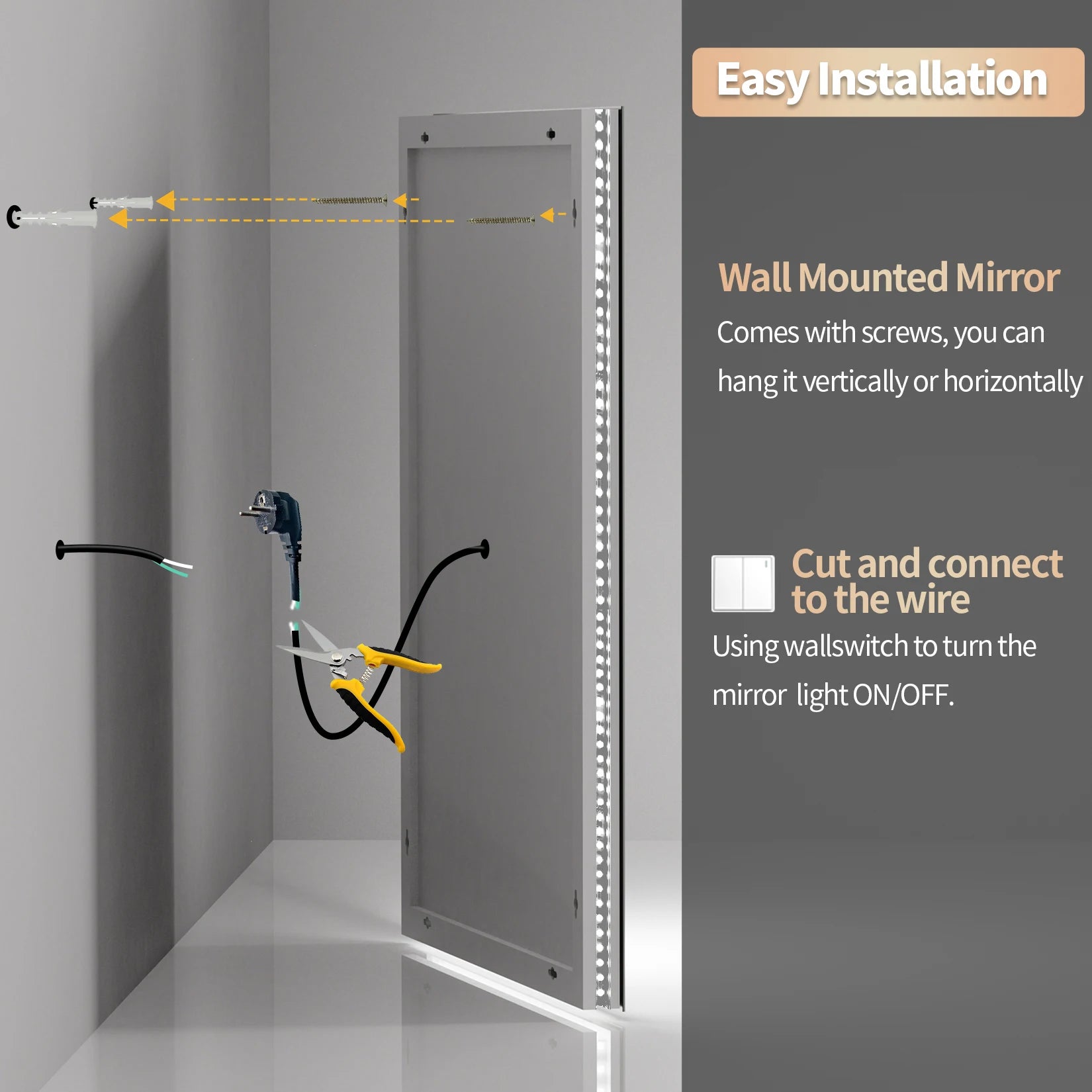 Rectangle Bathroom Mirror with Dimmable Back Light