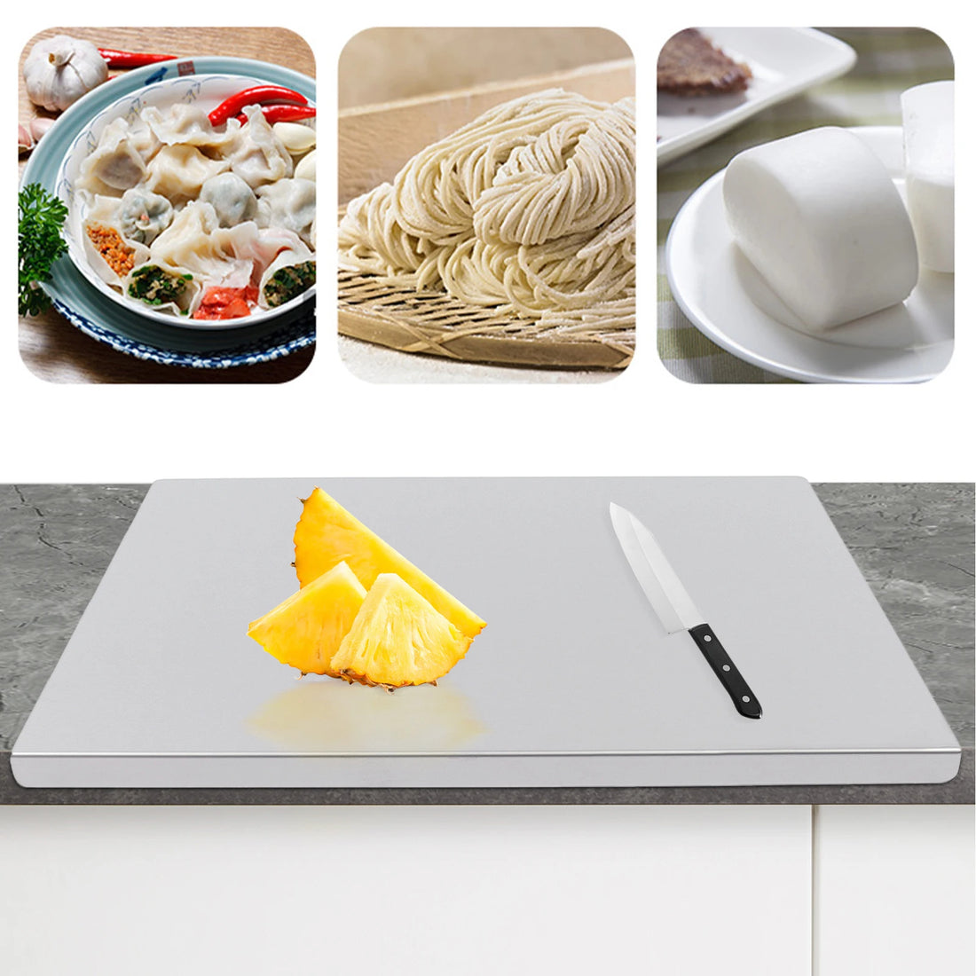 Stainless Steel Chopping Board with L-Shaped Folded Edge